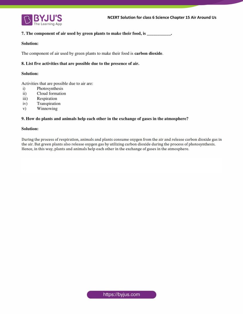 NCERT Solutions Class 6 Science Chapter 15 Air Around Us NCERT Solutions Class 6 Science Chapter 15 Air Around Us
