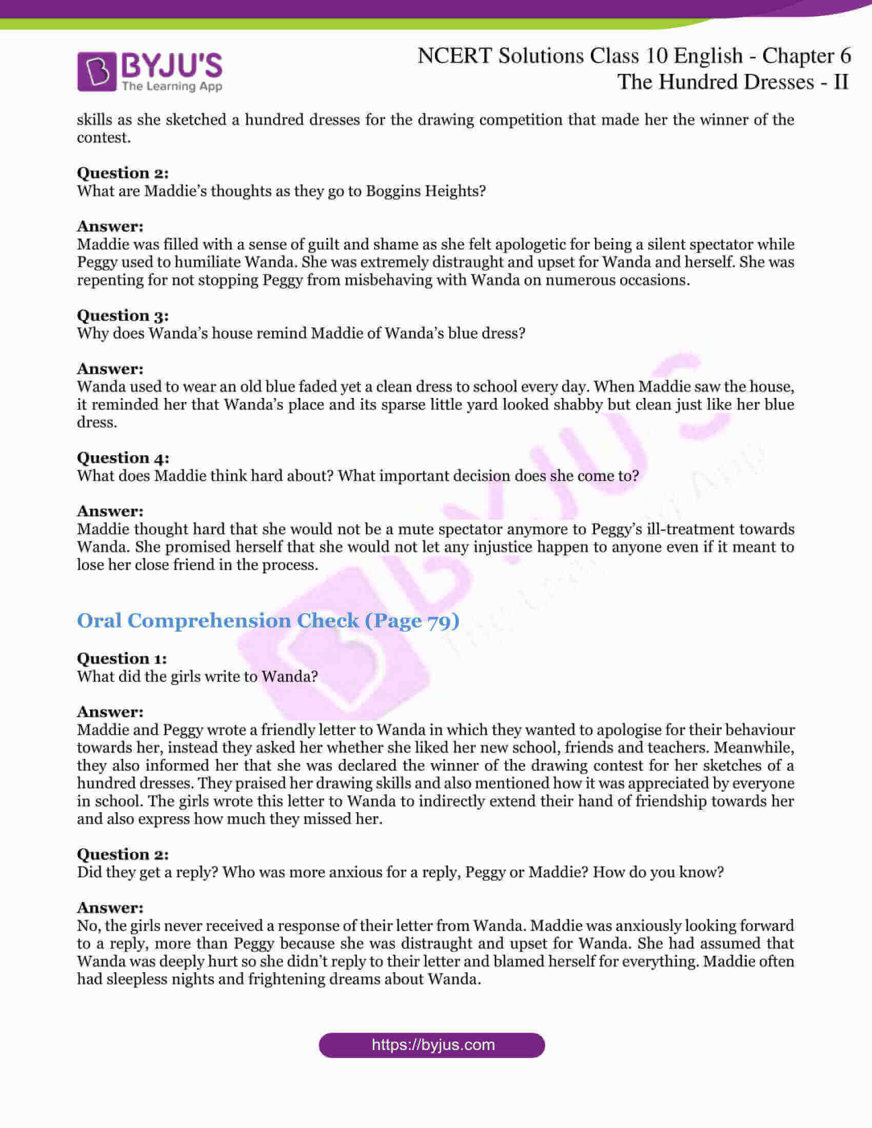 NCERT Solutions For Class 10 English First Flight Chapter 6 The Hundred Dresses II Animals