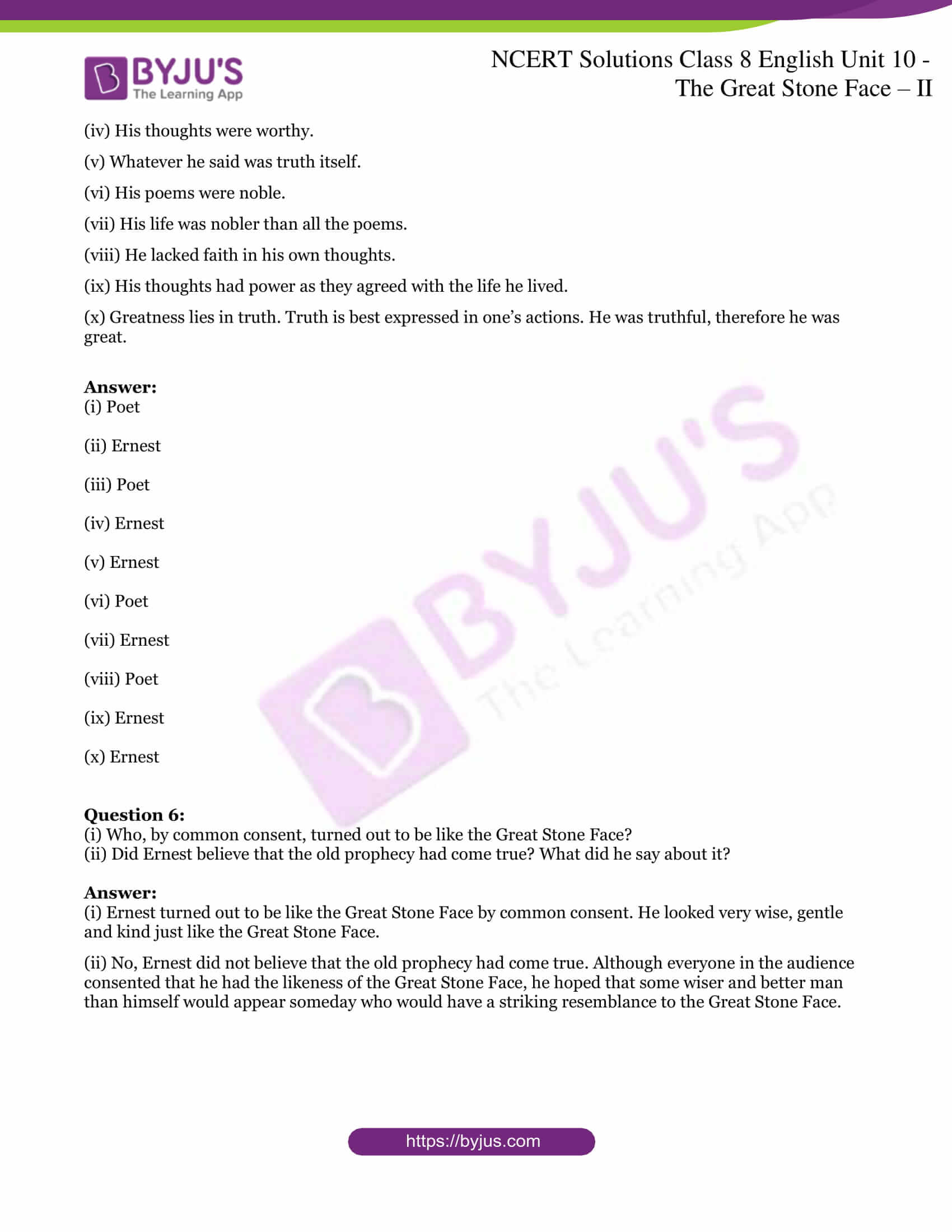 Class 8 English Chapter 10 The Great Stone Face 2 NCERT Solutions for Class 8 English Unit 10 - The Great Stone Face – II