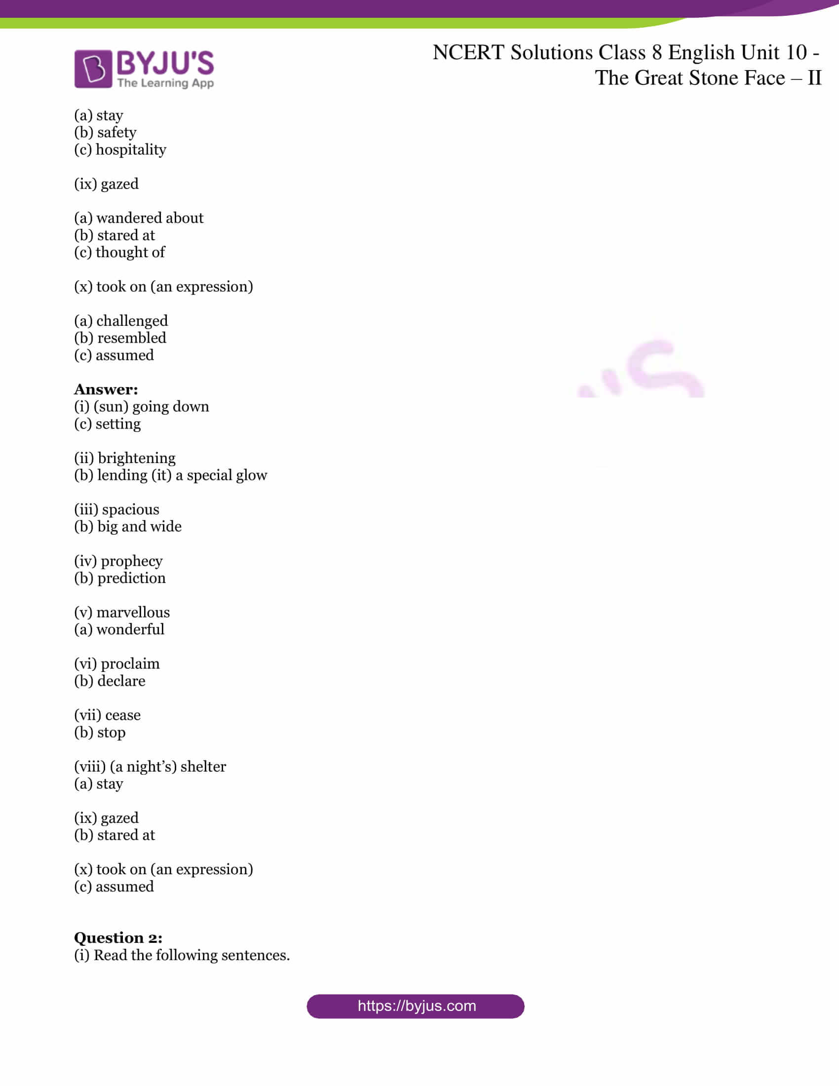 Class 8 English Chapter 10 The Great Stone Face 2 NCERT Solutions for Class 8 English Unit 10 - The Great Stone Face – II