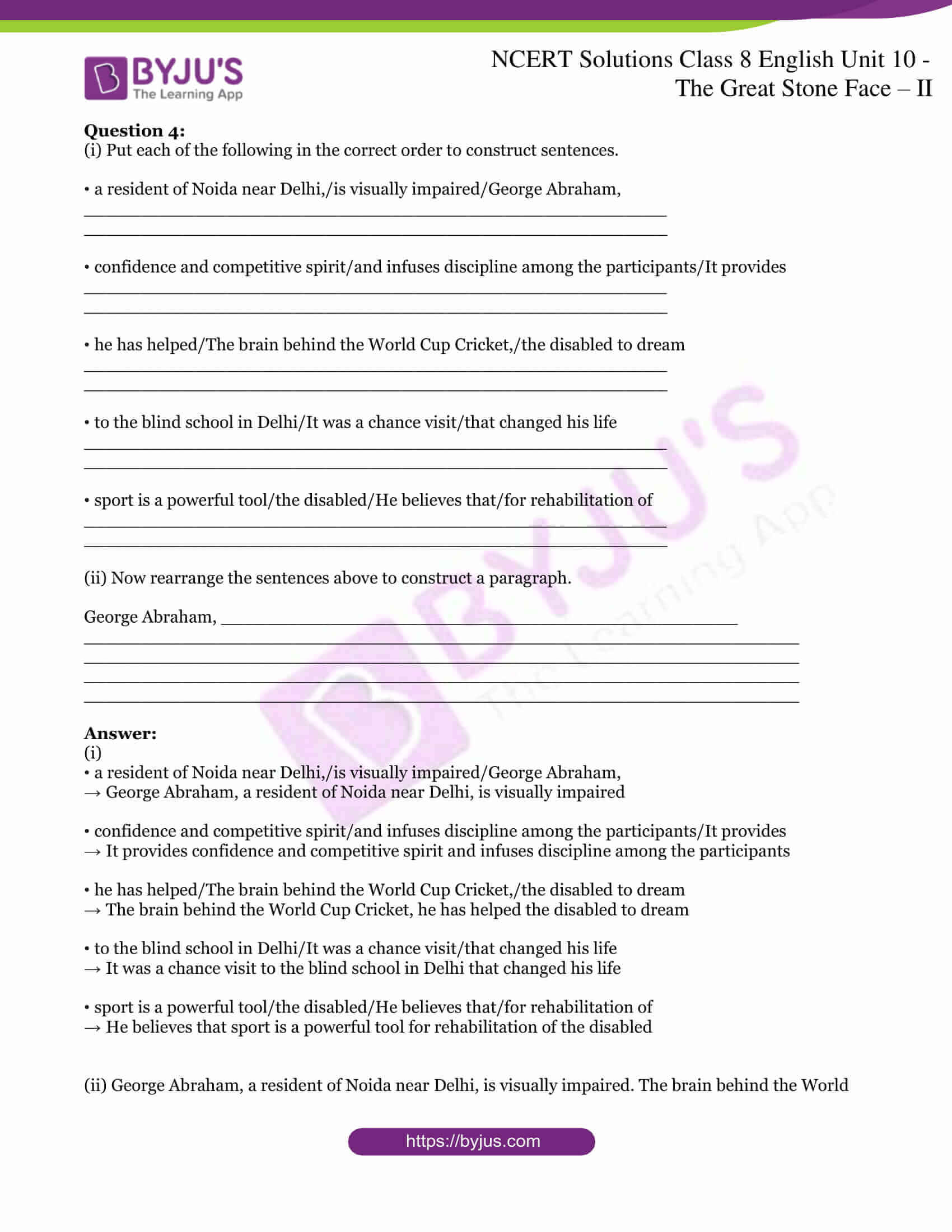Class 8 English Chapter 10 The Great Stone Face 2 NCERT Solutions for Class 8 English Unit 10 - The Great Stone Face – II