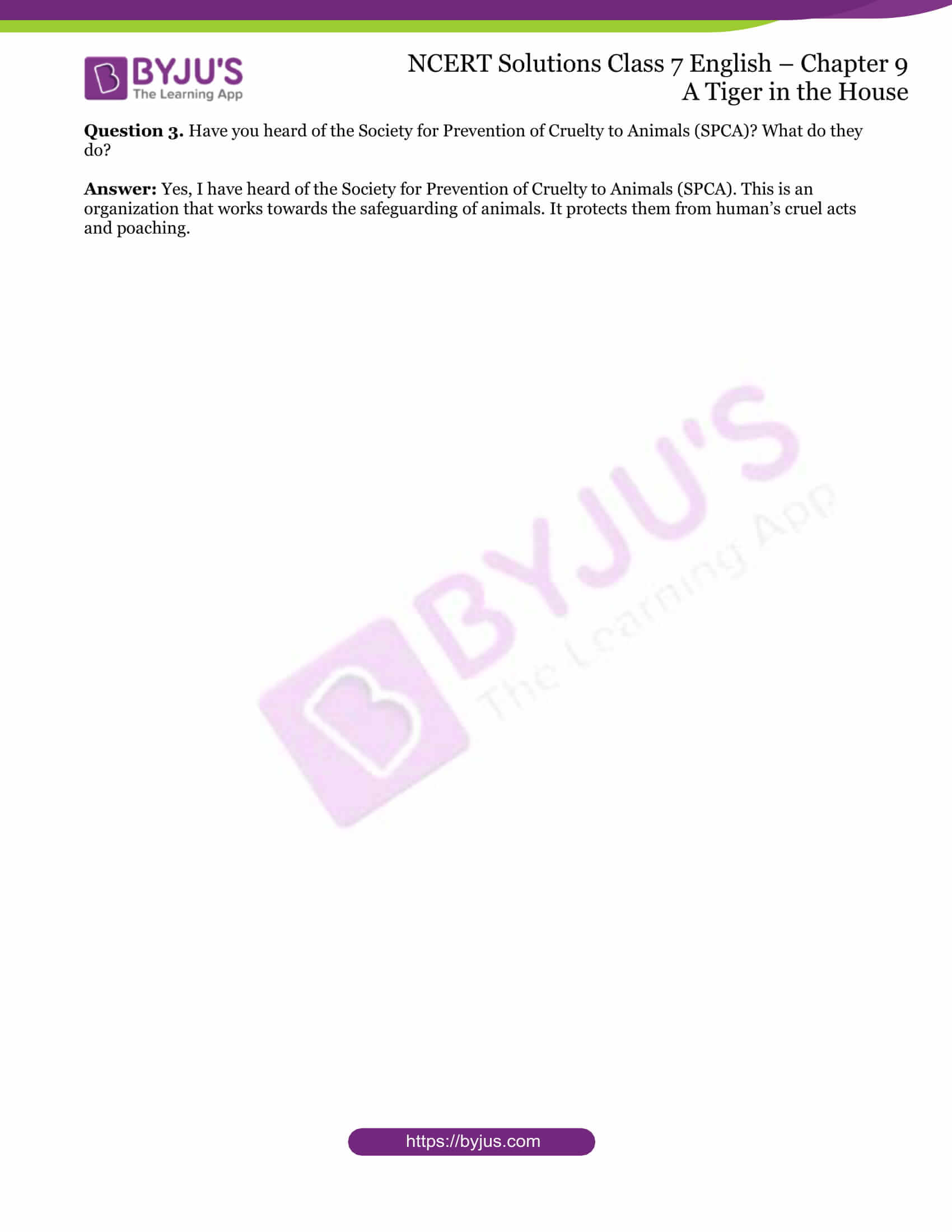 NCERT Solutions for Class 7 English Chapter 9 A Tiger in the House NCERT Solutions for Class 7 English Chapter 9 A Tiger in the House