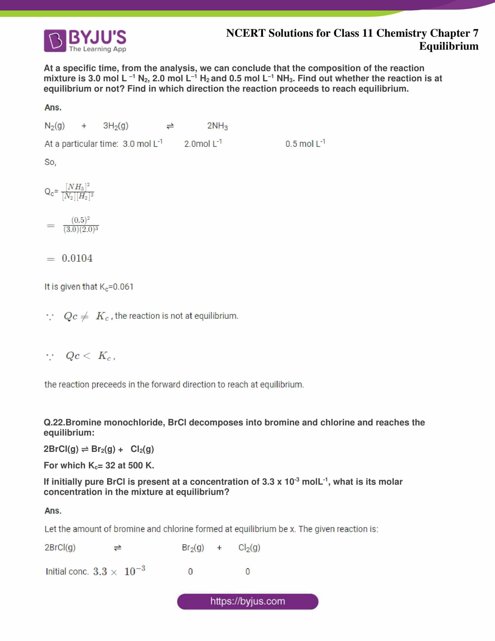 NCERT Solutions for Class 11 Chemistry Chapter 7 Equilibrium