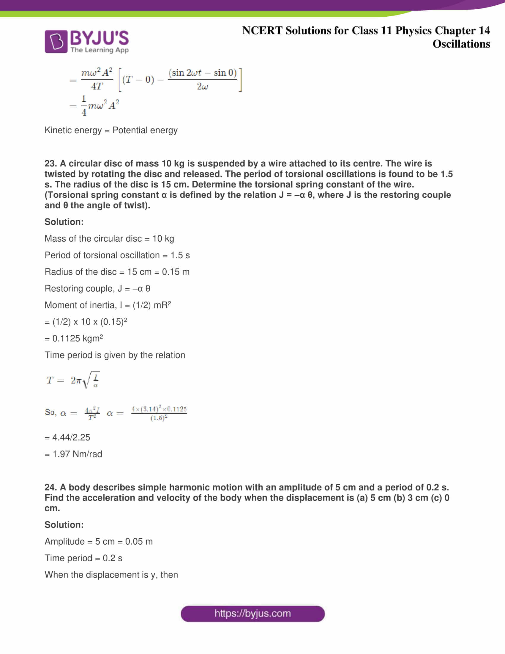 NCERT Solutions for Class 11 Physics Chapter 14 Oscillations