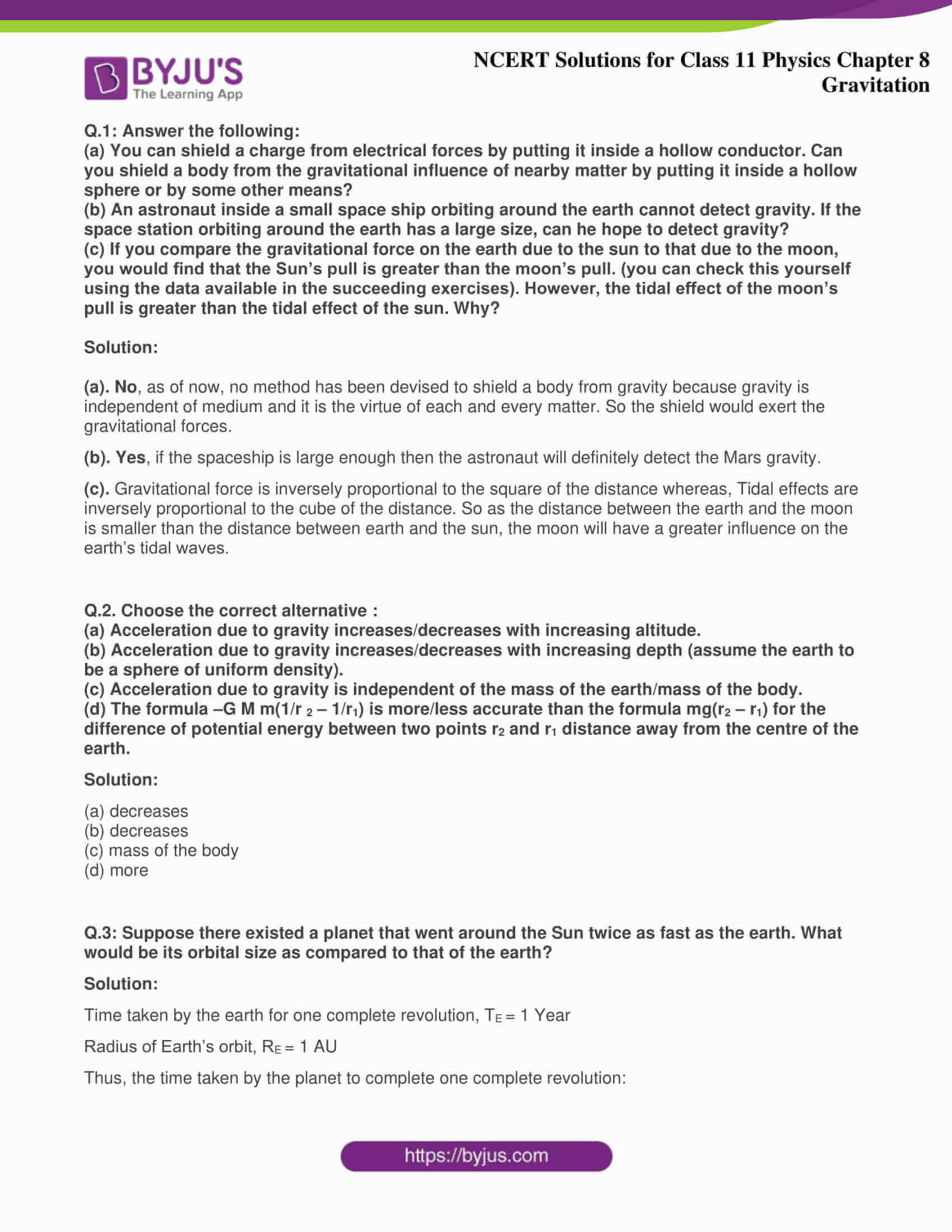 Ncert Solutions Class 11 Physics Chapter 8 Gravitation Click Here To Download