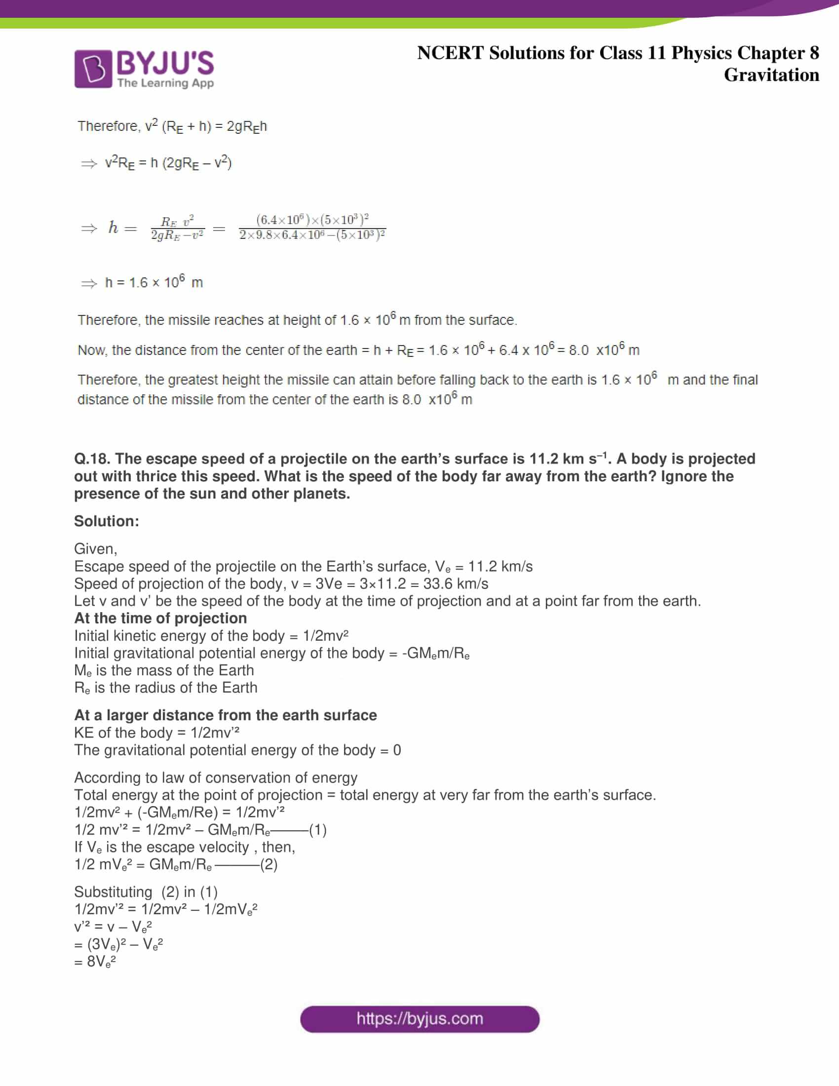 NCERT Solutions for Class 11 Physics Chapter 8 Gravitation