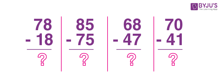 Subtraction 2 digits examples