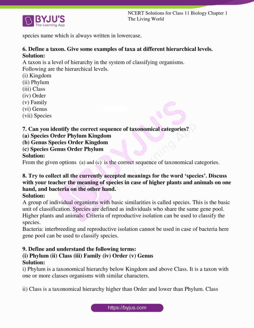 Ncert Solutions Class Biology Chapter Living World