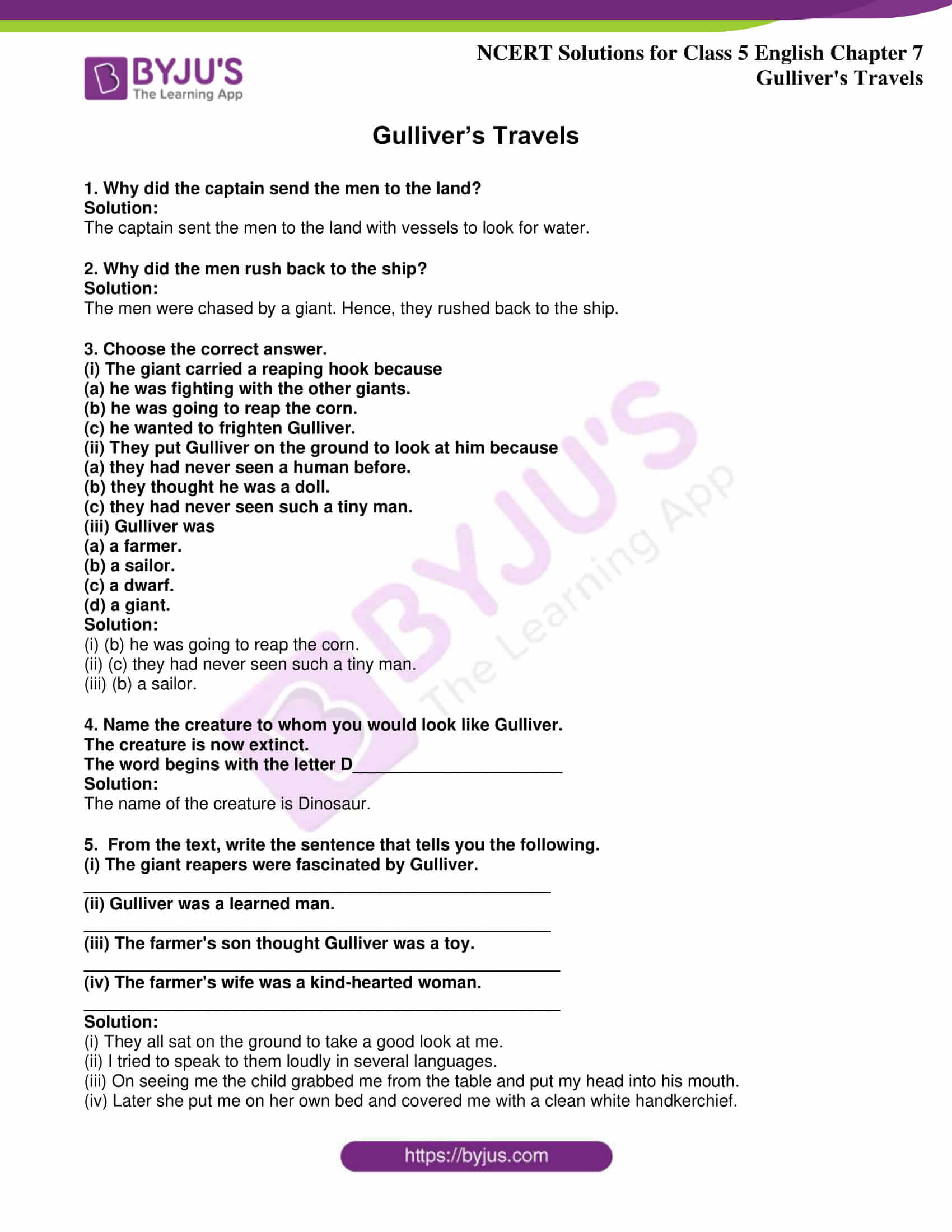 NCERT Solutions for Class 5 English Chapter 7 Topsy- turvy Land and