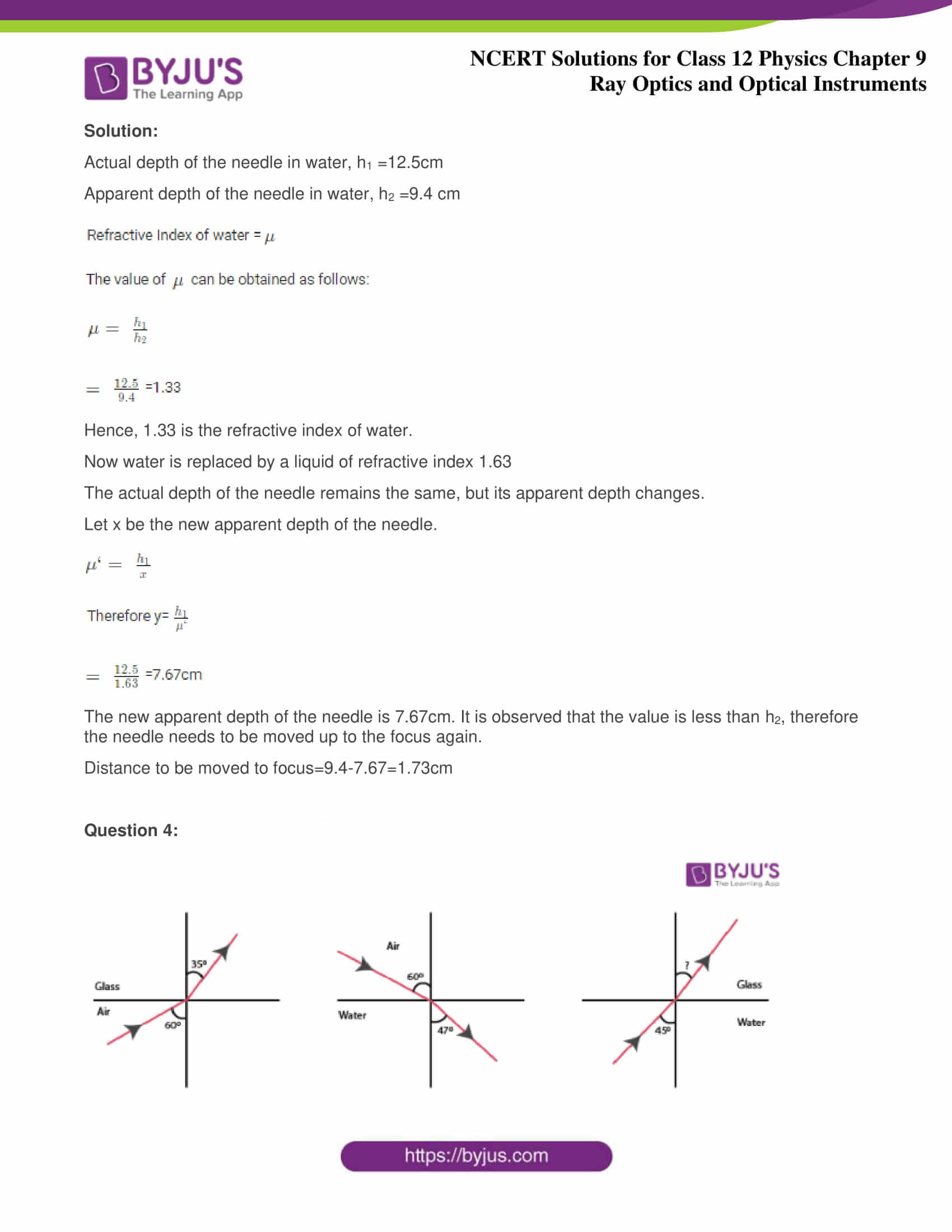 NCERT Solutions Class 12 Physics Chapter 9 Ray Optics and Optical Instruments