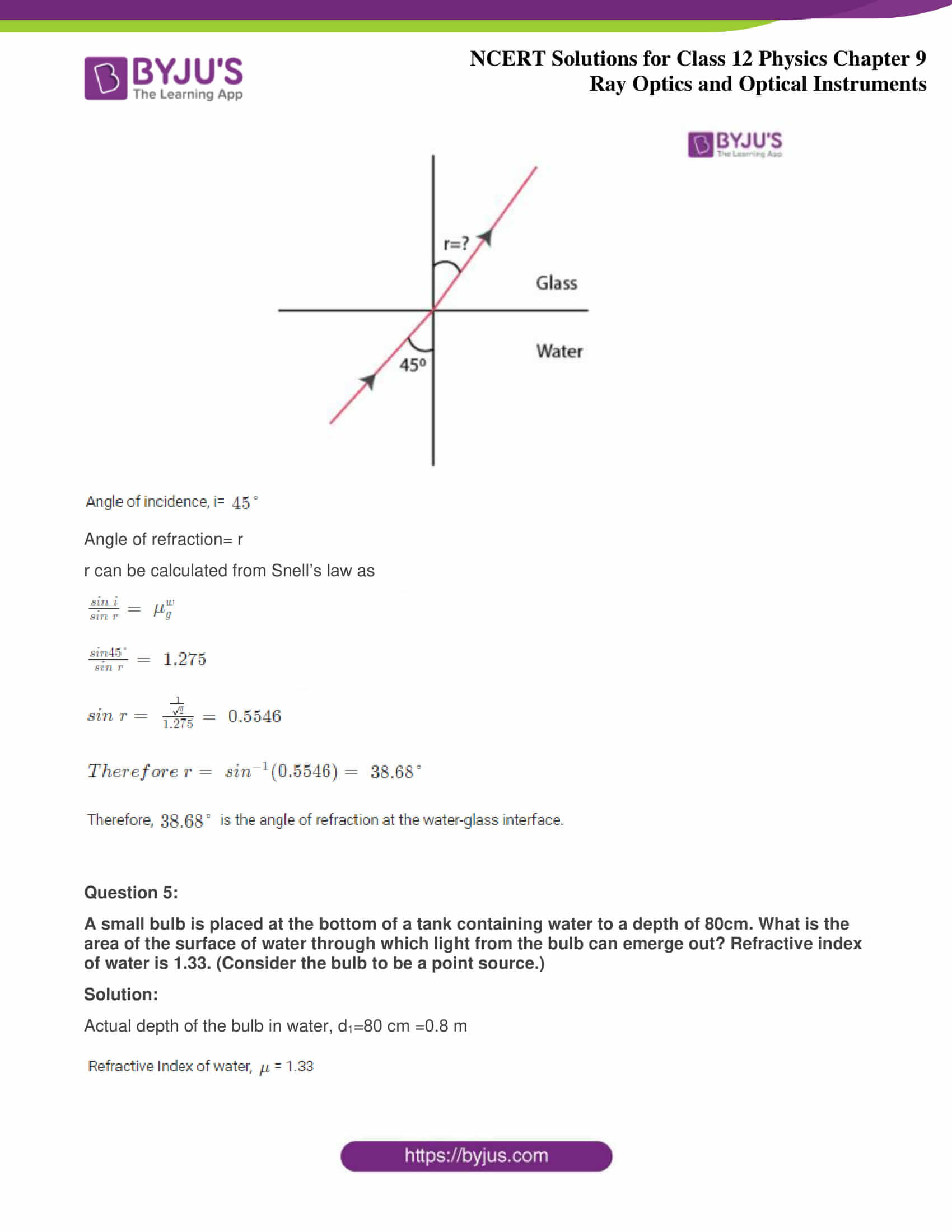 NCERT Solutions Class 12 Physics Chapter 9 Ray Optics and Optical