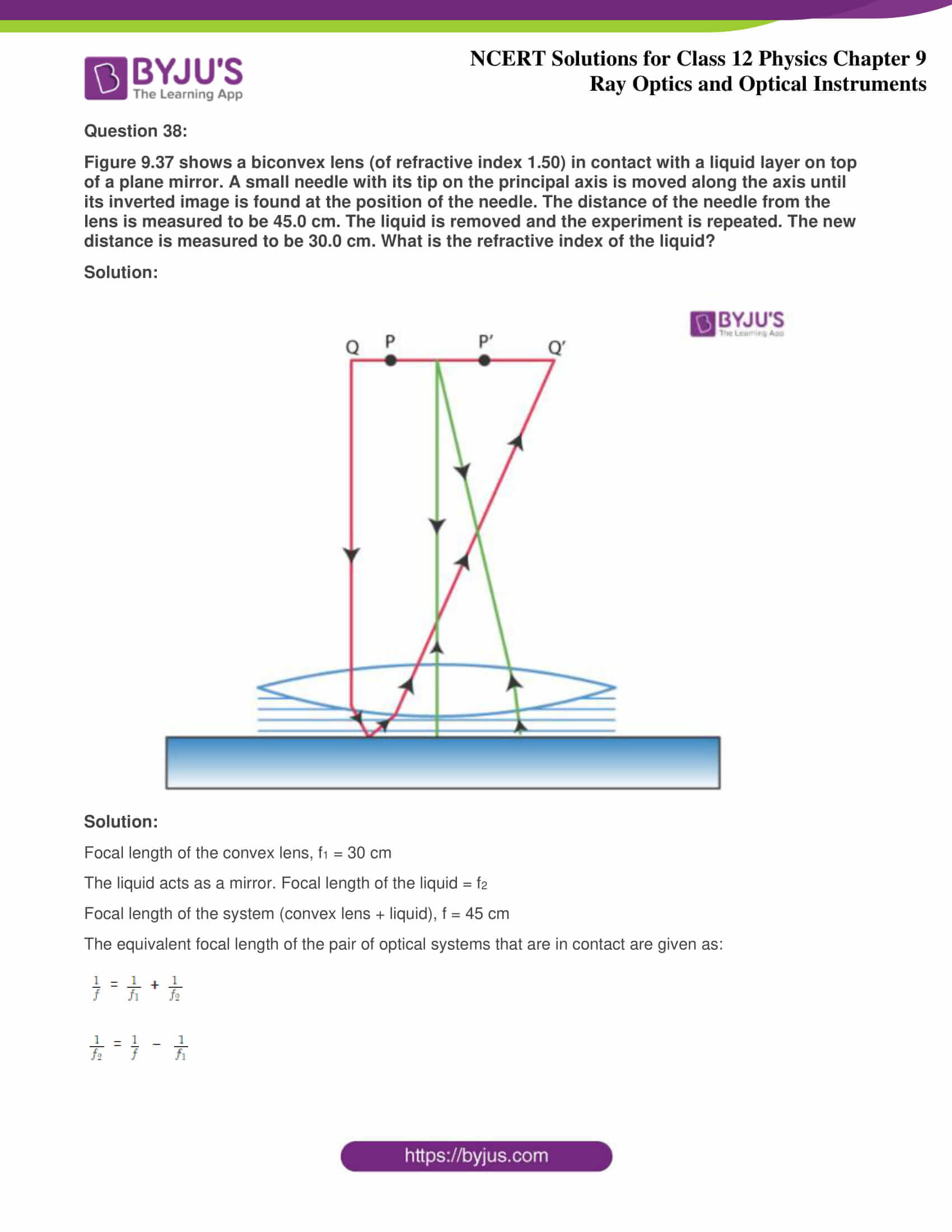 NCERT Solutions Class 12 Physics Chapter 9 Ray Optics and Optical
