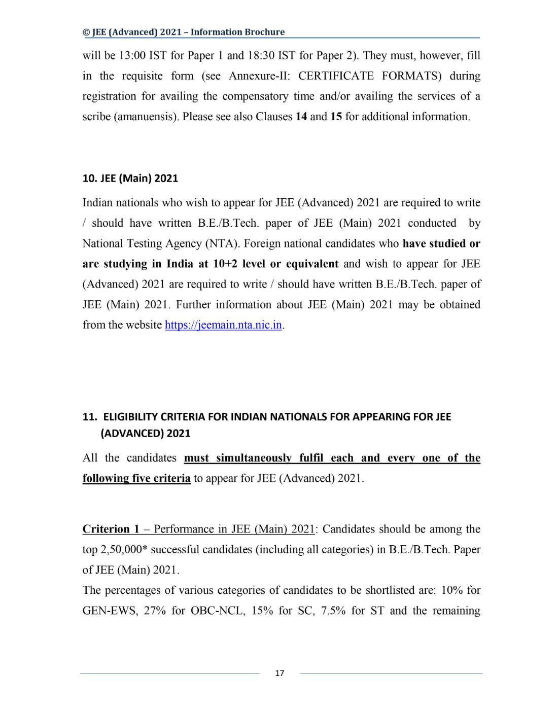 JEE Advanced 2021 Information Brochure Released by IIT Kharagpur