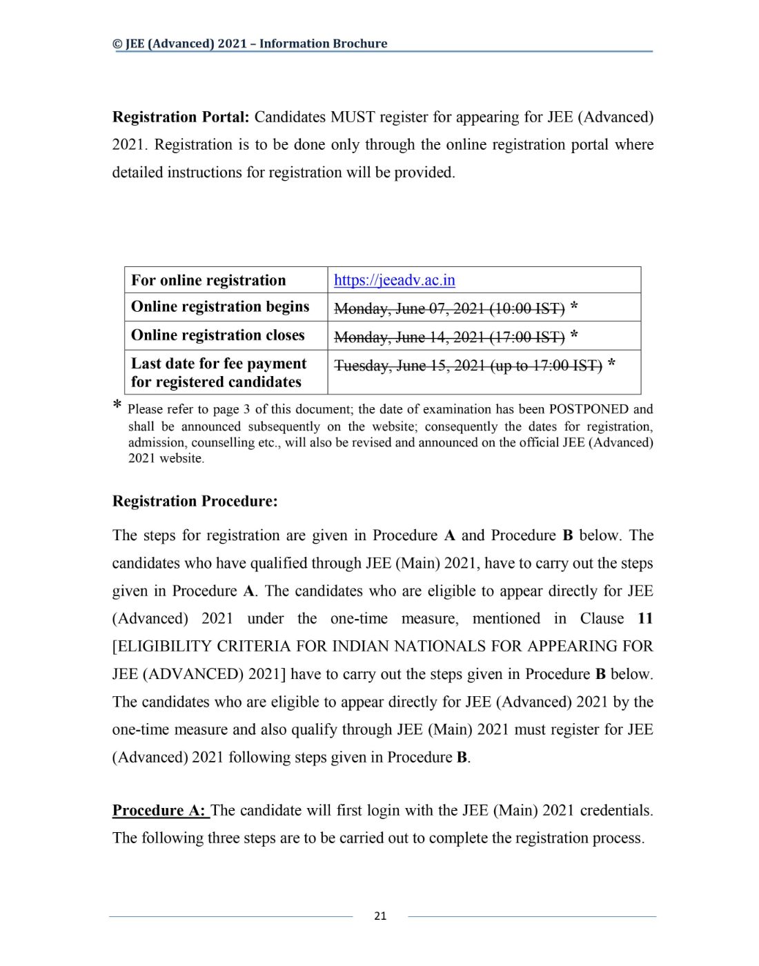 JEE Advanced 2021 Information Brochure Released by IIT Kharagpur