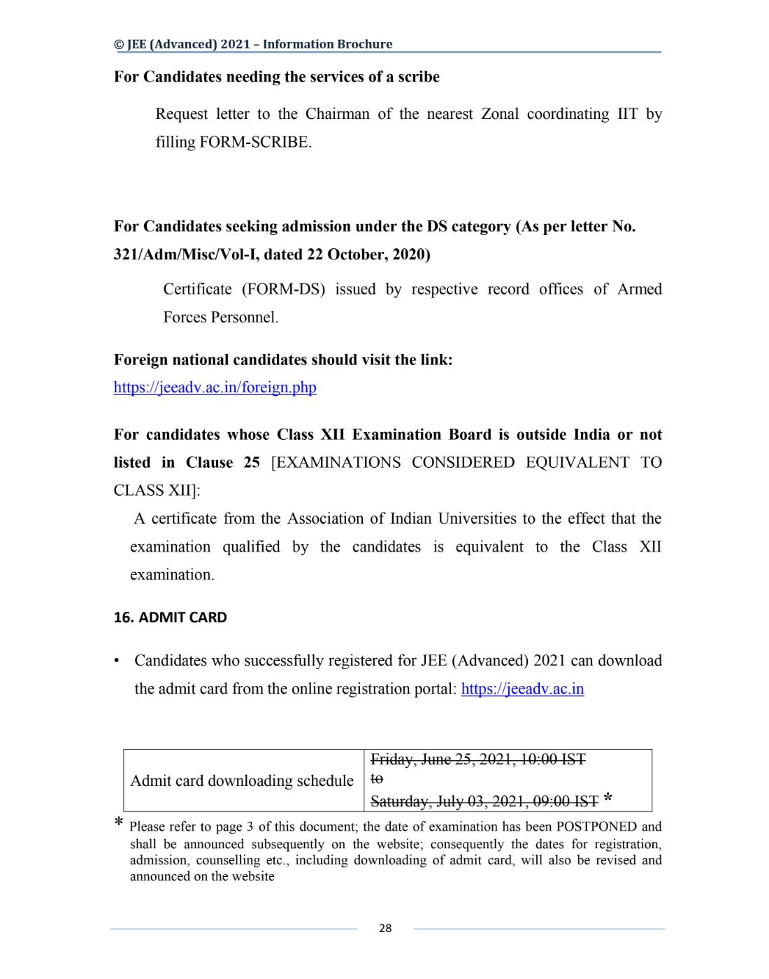 JEE Advanced 2021 Information Brochure Released by IIT Kharagpur