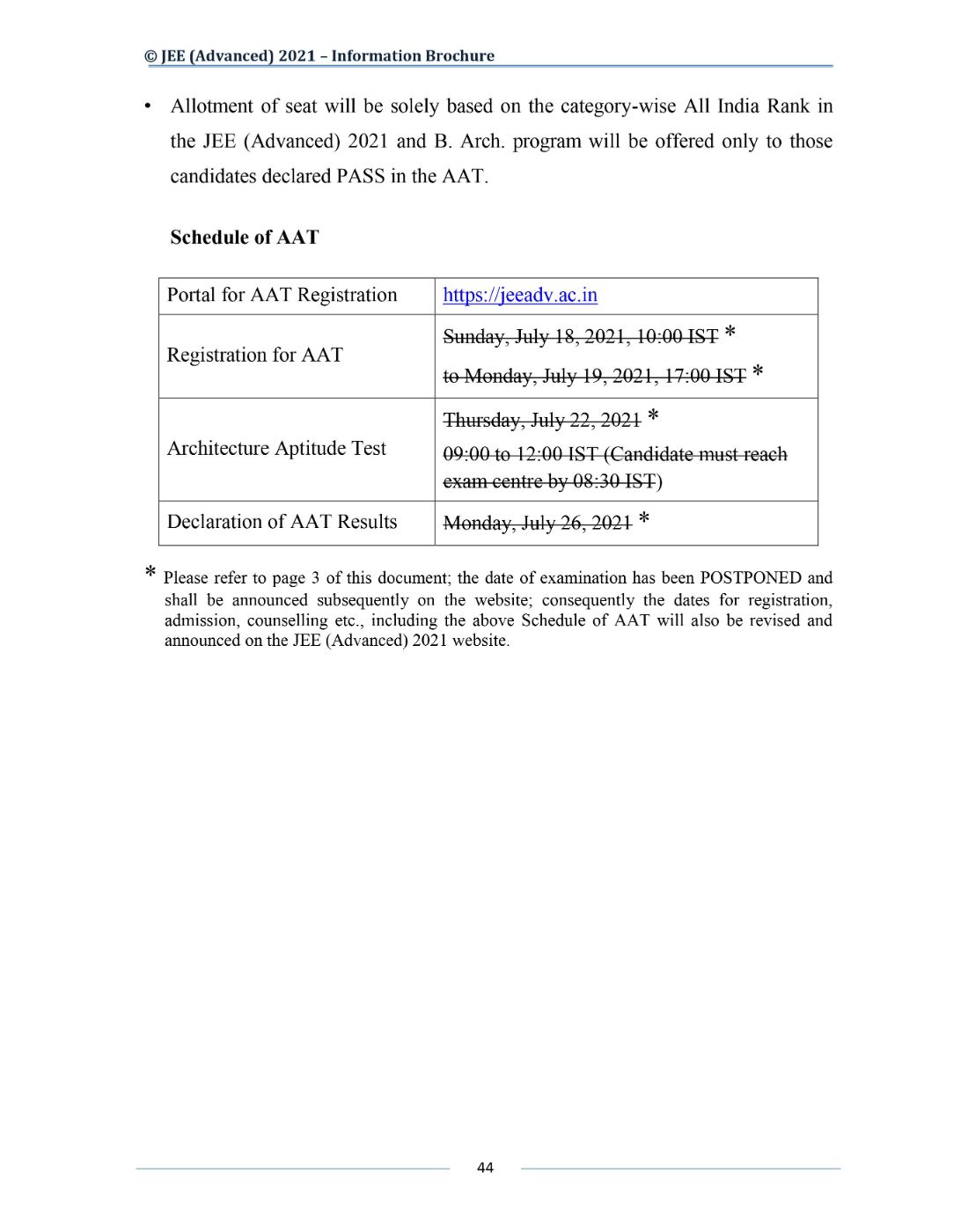 JEE Advanced 2021 Information Brochure Released by IIT Kharagpur