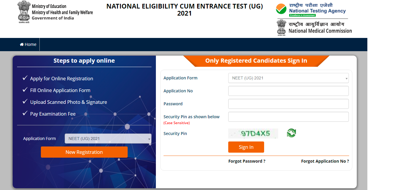 NEET 2021 Application form process