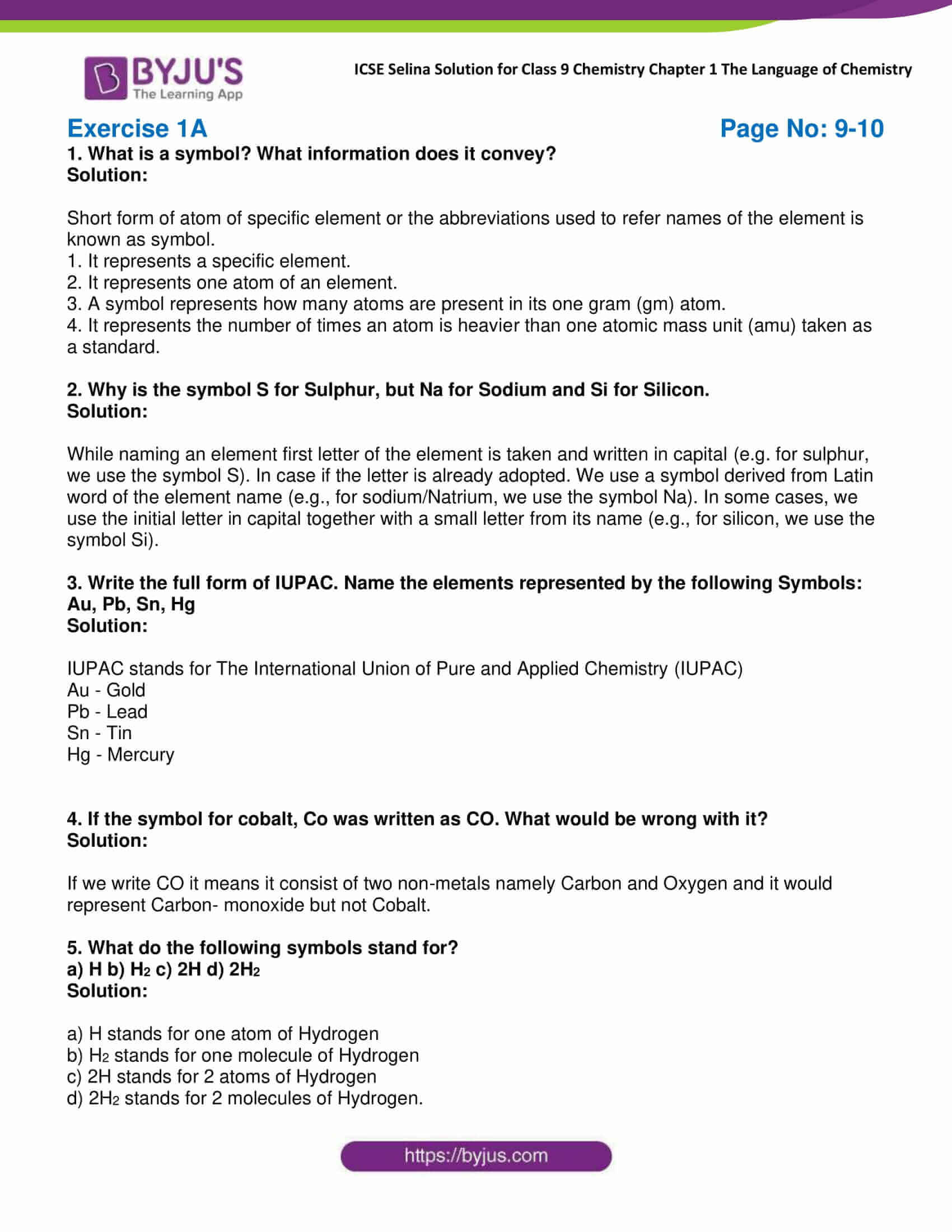 icse class 9 chemistry jul22 selina solutions chapter 1 the language of chemistry 01