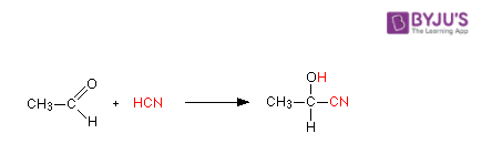 Acetaldehyde reacts with HCN