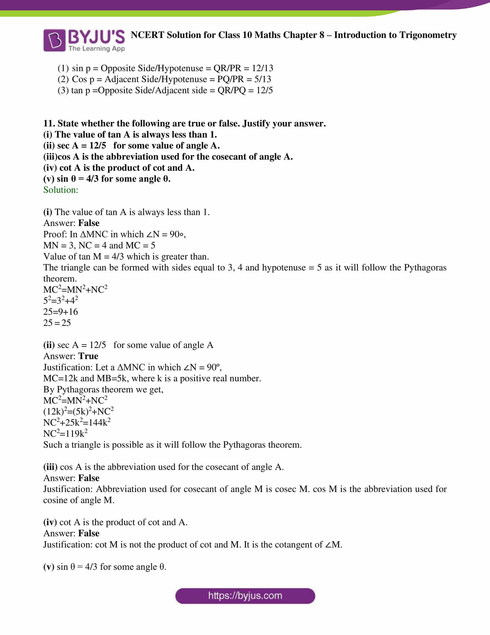 Ncert Solutions For Class 10 Maths Chapter 8 Introduction To Trigonometry Ncert Solutions For Class 10 Maths Chapter 8 Introduction To Trigonometry