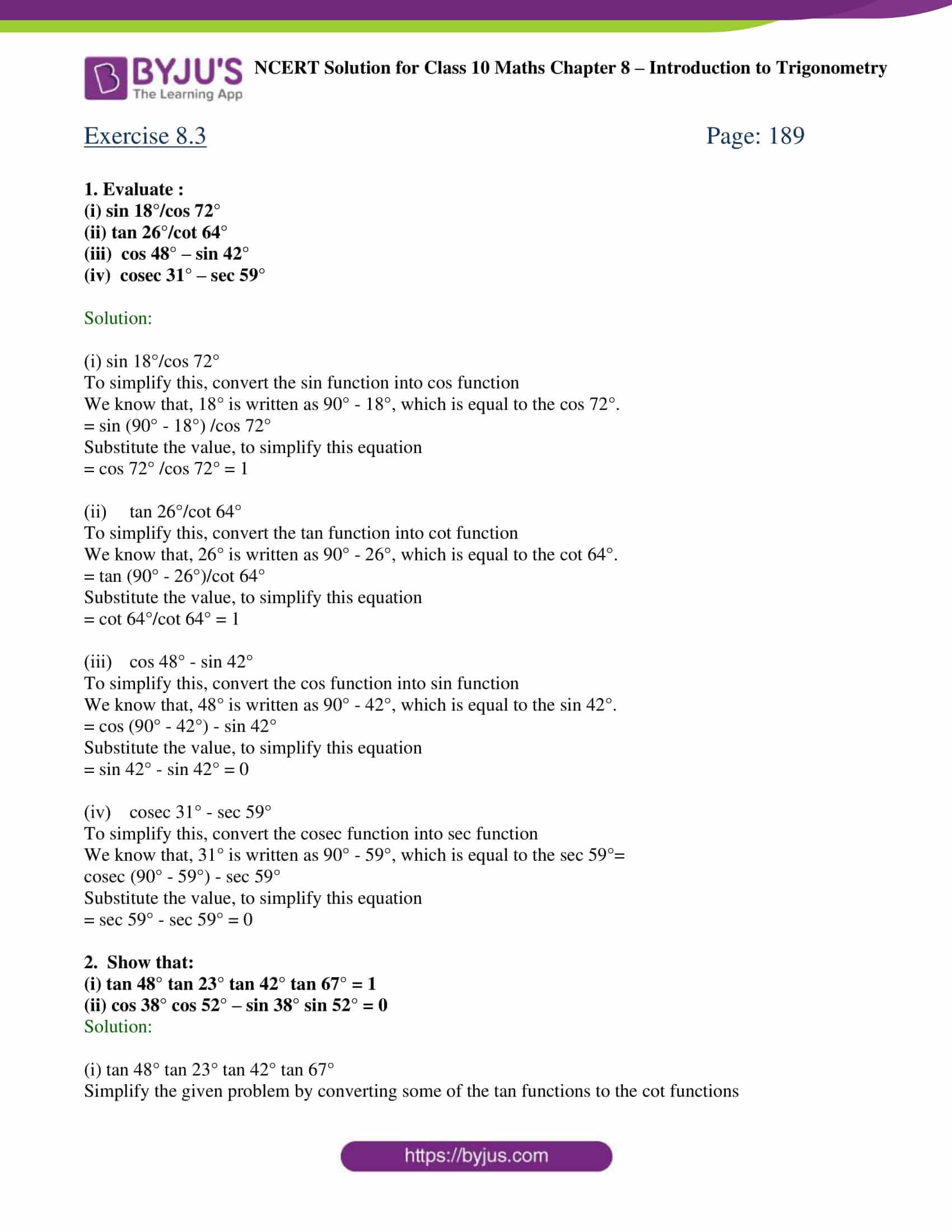 Ncert Solutions For Class 10 Maths Chapter 8 Introduction To Trigonometry Ncert Solutions For Class 10 Maths Chapter 8 Introduction To Trigonometry