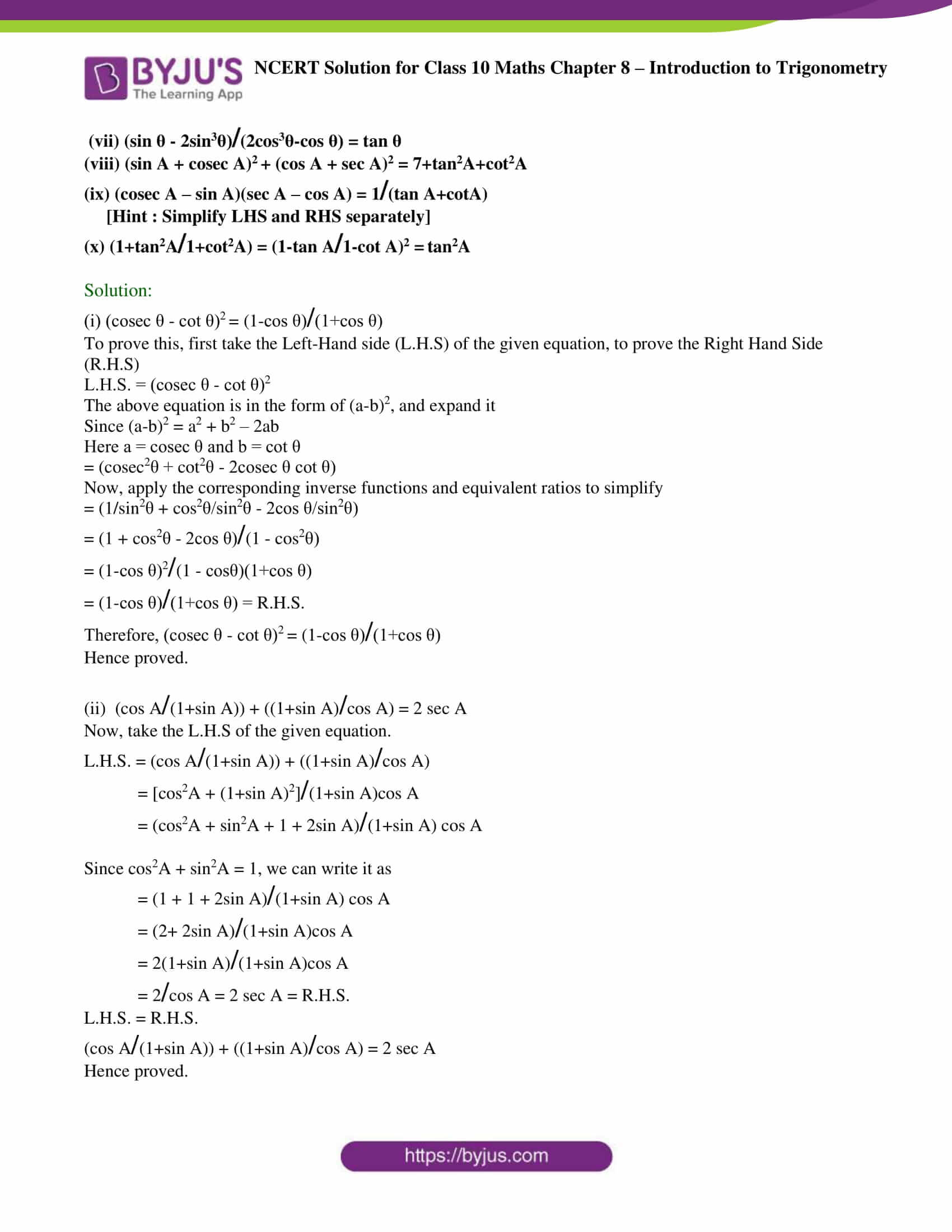 Ncert Solutions For Class 10 Maths Chapter 8 Introduction To Trigonometry Ncert Solutions For Class 10 Maths Chapter 8 Introduction To Trigonometry