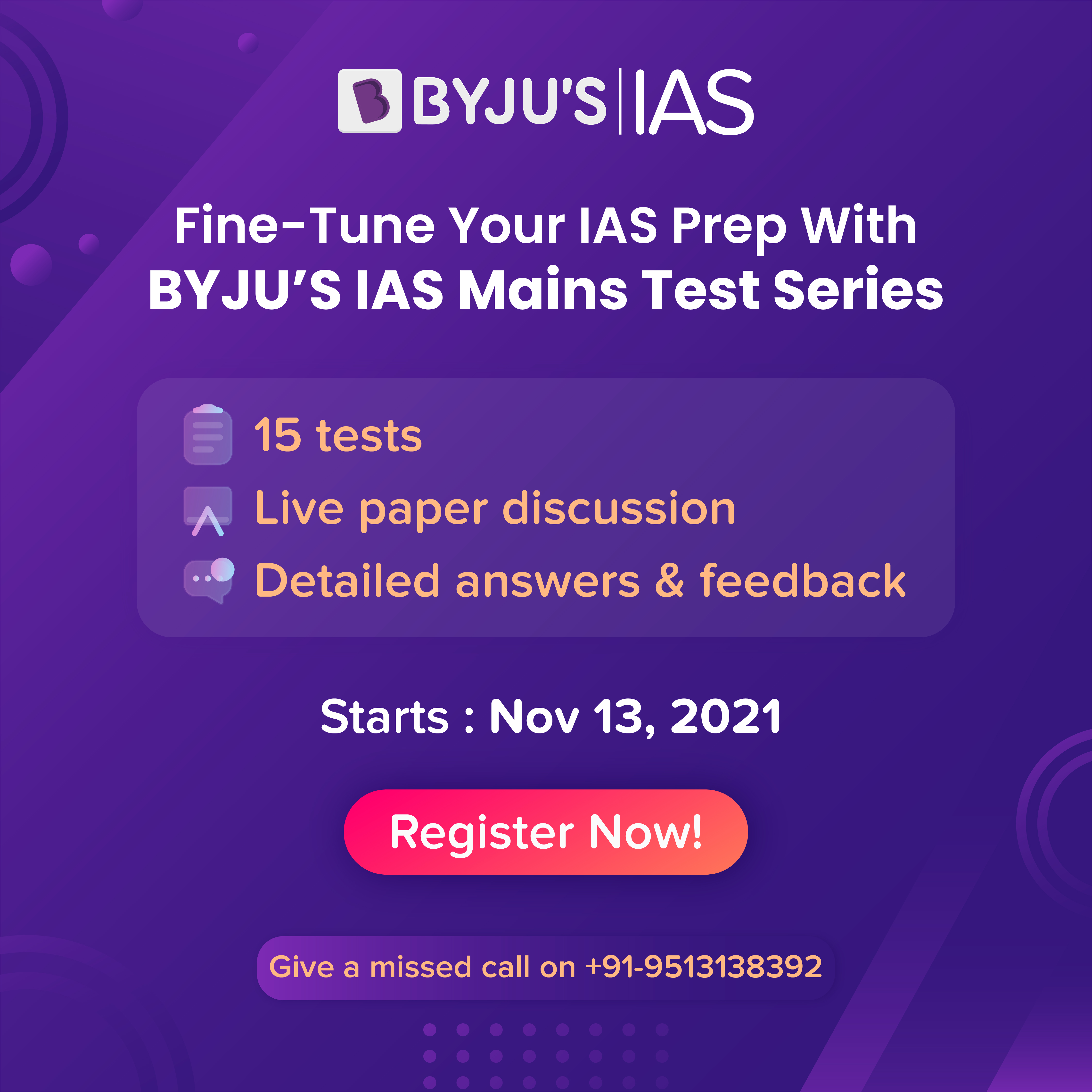 BYJUS'S IAS MTS Offline Schedule