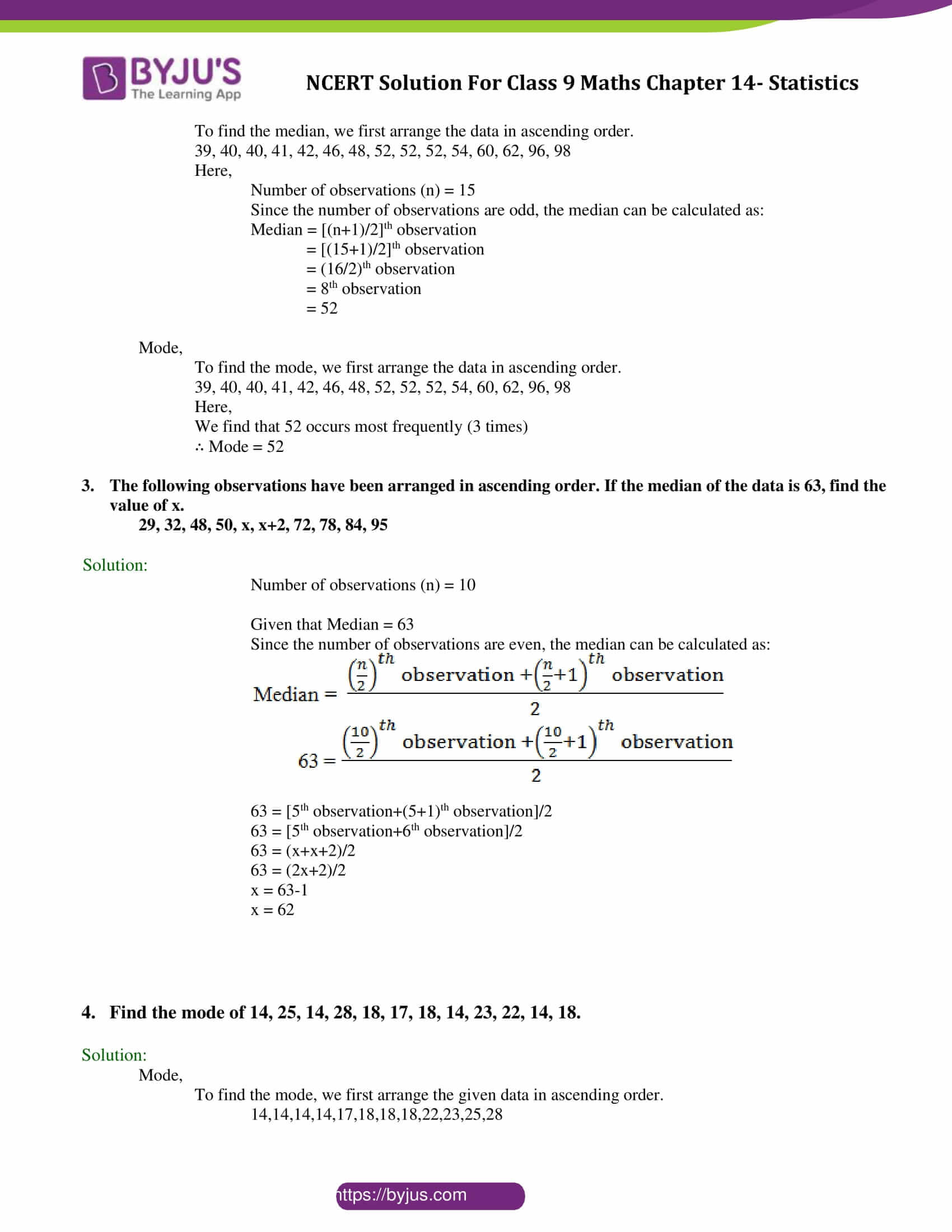 Ncert Solutions For Class 9 Maths Exercise 14 4 Chapter 14 Statistics