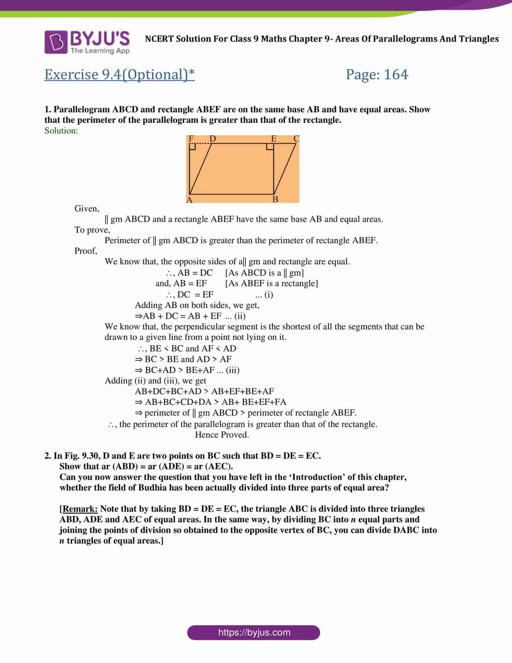 ncert solutions for class 9 maths exercise 9 4 chapter 9 areas of parallelograms and triangle free pdf download