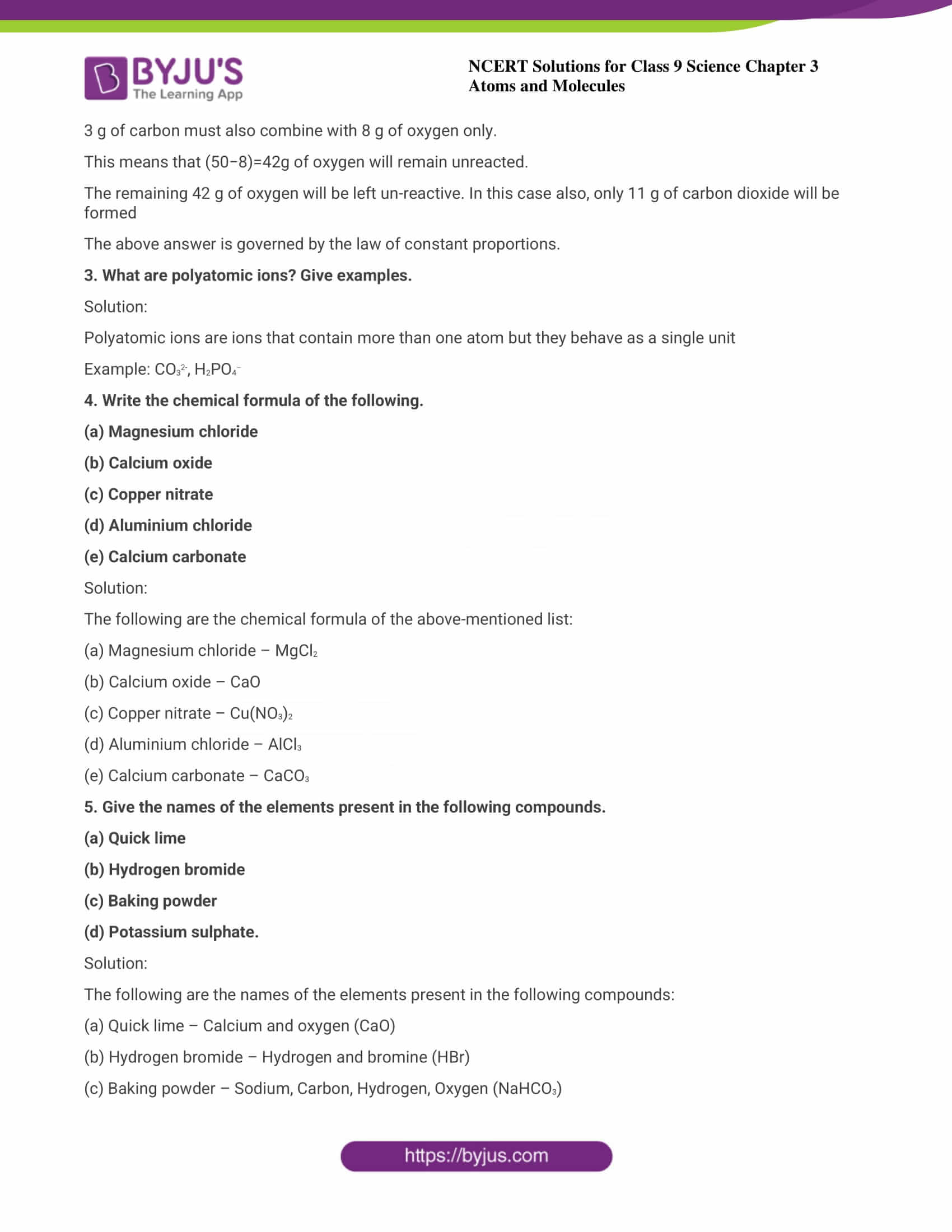 NCERT Solutions Class 9 Science Chapter 3 Atoms And Molecules - Free ...