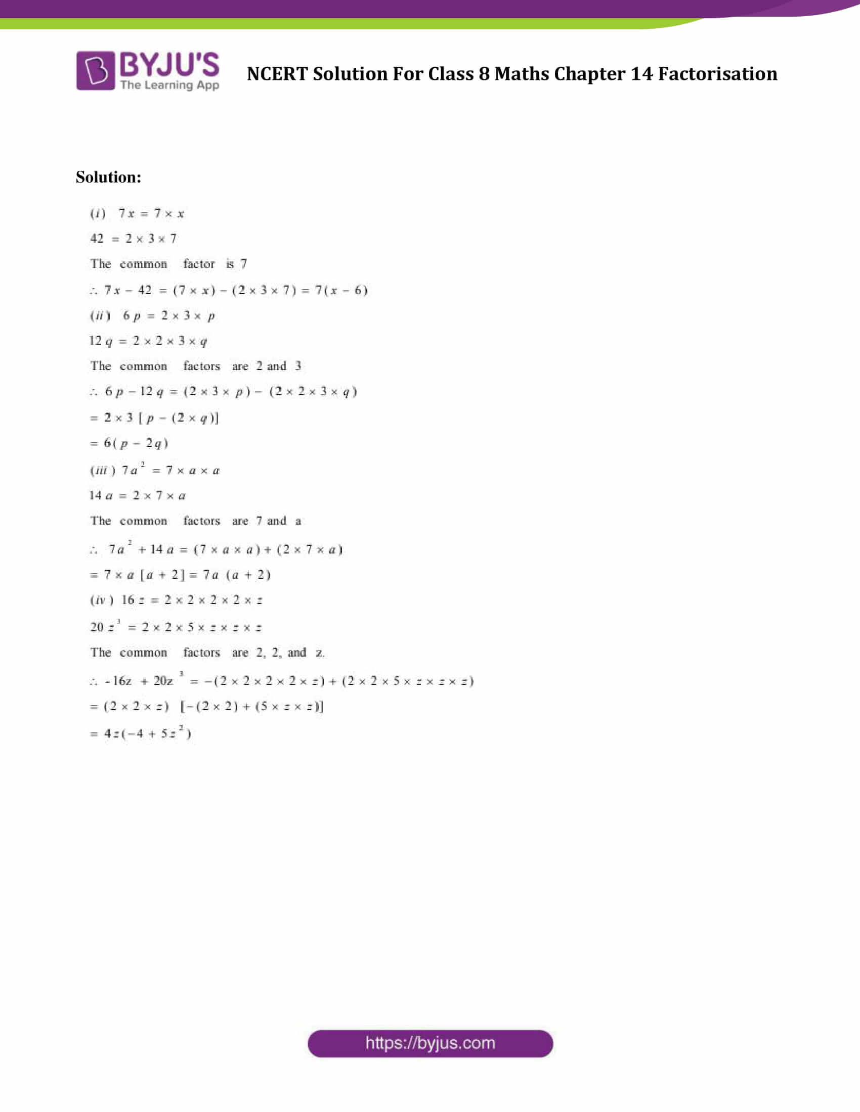 ncert solutions jan27 for class 8 maths chapte 14 factorisation