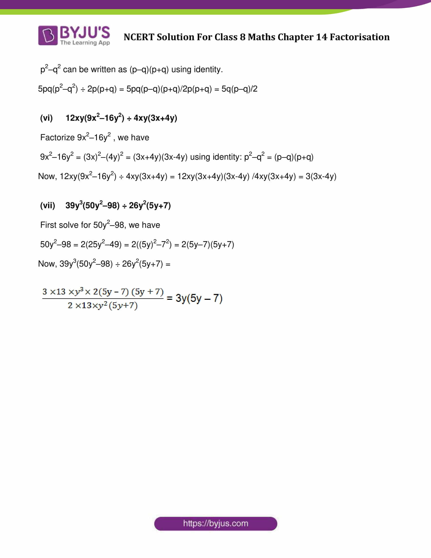 Ncert Solutions Class 8 Maths Chapter 14 Factorisation Click Here To Ncert Solutions Class 8 Maths Chapter 14 Factorisation Click Here To