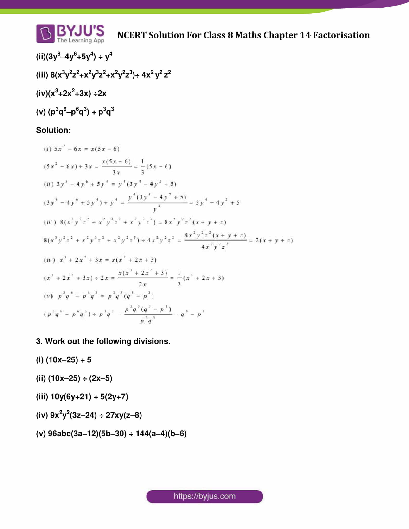 NCERT Solutions for Class 8 Maths Chapter 14 Factorisation Ex 14.3 Free