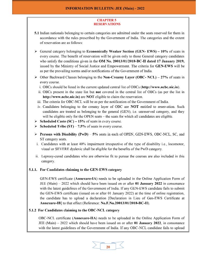 JEE Main 2022 Information Brochure - Download PDF