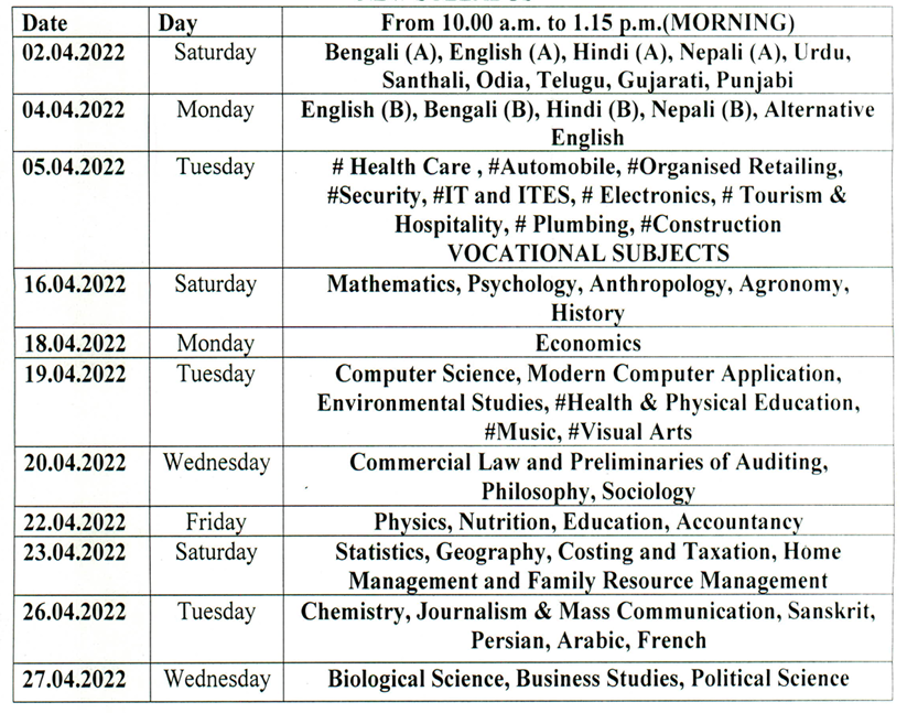 WBCHSE Class 12 2022 Exam Date-Sheet Has Been Officially Released