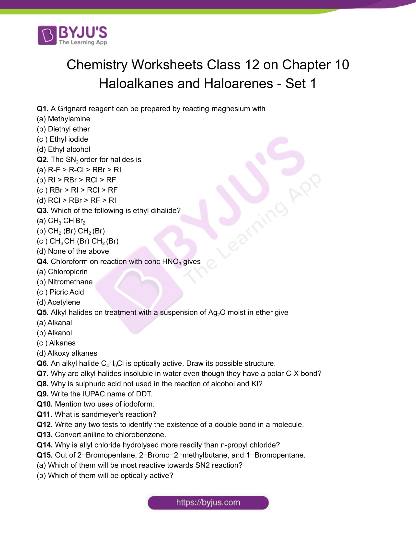 case study questions class 12 chemistry haloalkanes and haloarenes