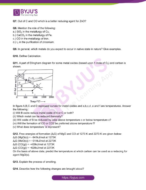 Chemistry Worksheets Class 12 on Chapter 6 General Principles and Processes of Isolation of Elements with Answers - Set 2