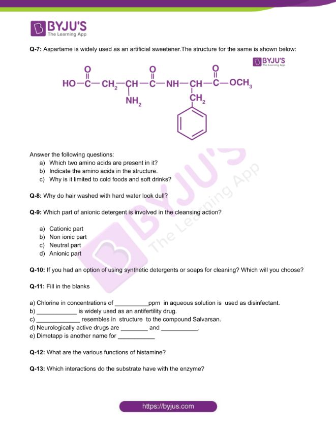 Chemistry Worksheets Class 12 on Chapter 16 Chemistry in Everyday life with Answers - Set 2