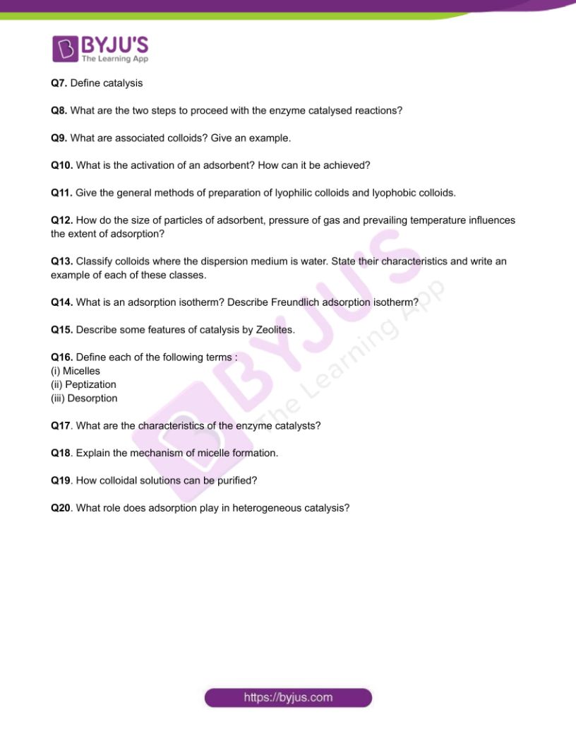 Chemistry Worksheets Class 12 on Chapter 5 Surface Chemistry with Answers - Set 4