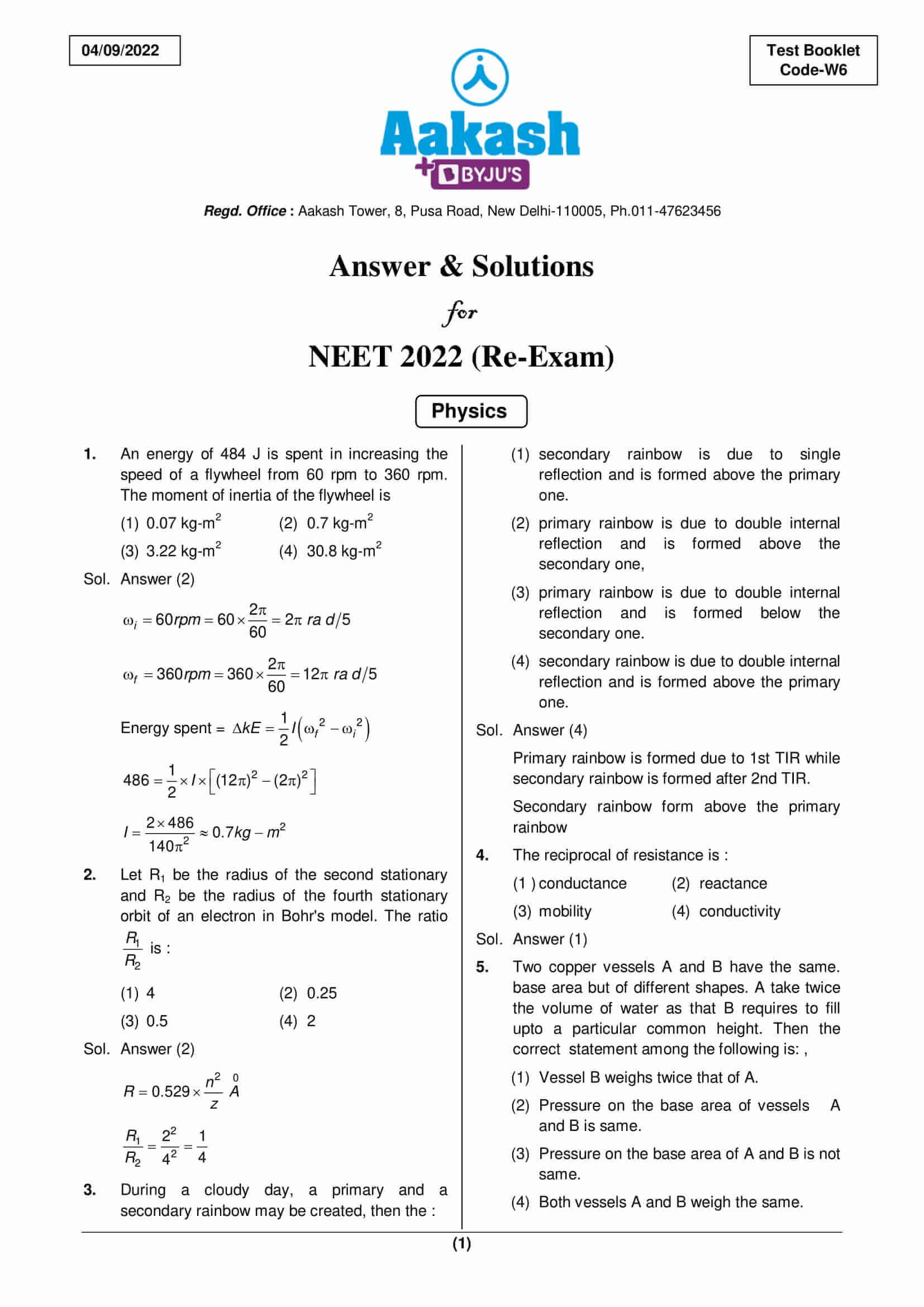 NEET UG 2022 Re exam Question Paper With Solutions 4 September 