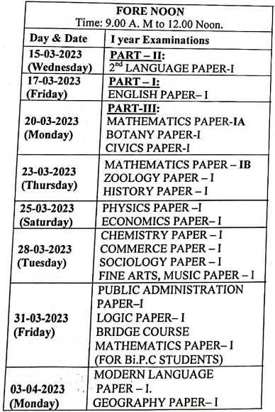 Ap Intermediate 1st Year Time Table Get Bieap 2023 Timetable Here