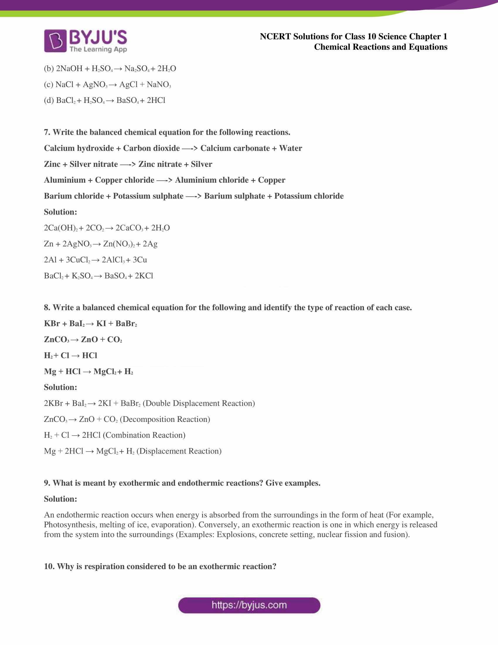 NCERT Solutions For Class 10 Science Chapter 1 Chemical Reactions And 