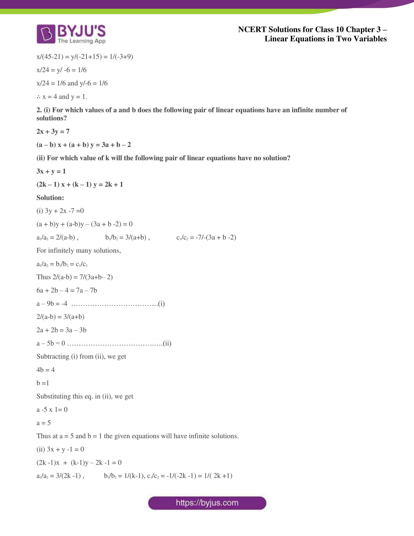 NCERT Solutions for Class 10 Maths Chapter 3 Pair of Linear Equations ...