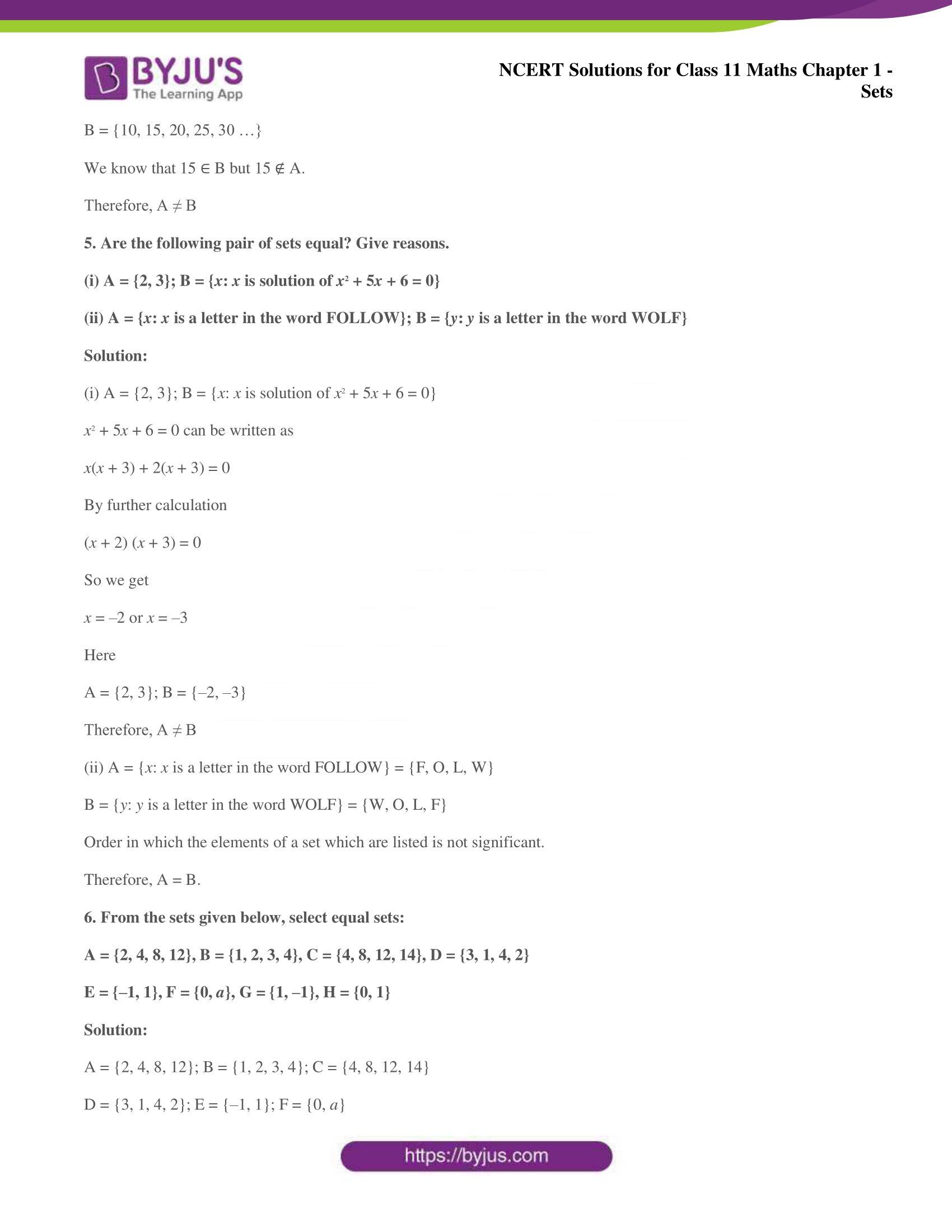 NCERT Solutions for Class 11 Maths Chapter 1 - Sets