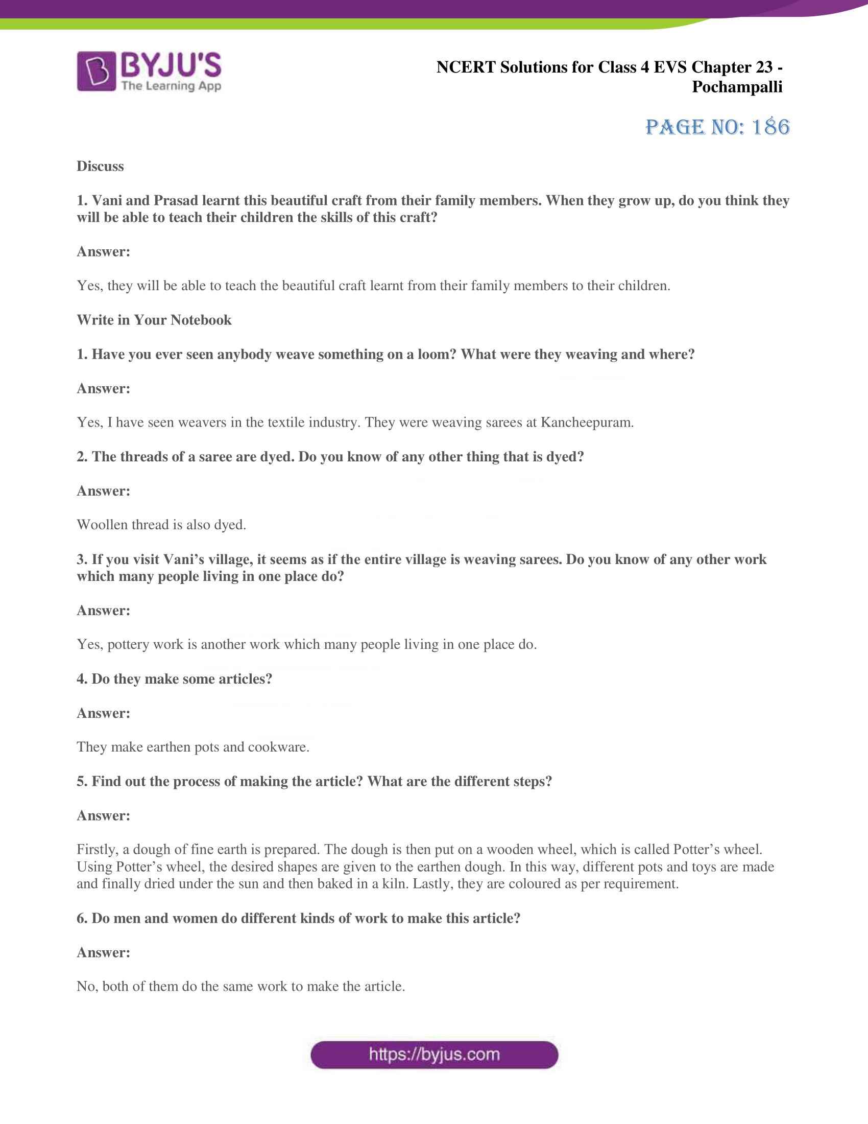 NCERT Solutions Class 4 EVS Chapter 23 Pochampalli - Updated for CBSE 2023-24