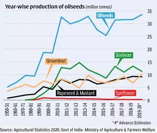 Year wise production of oilseeds