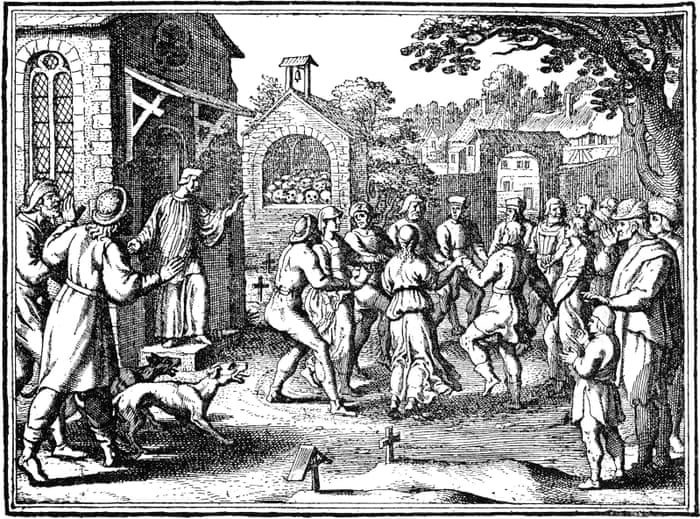 Illustration showing mass hysterical dances by those suffering from St Vitus' dance