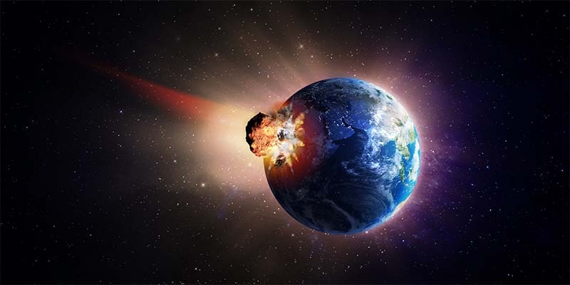 Image of an asteroid crashing into Earth