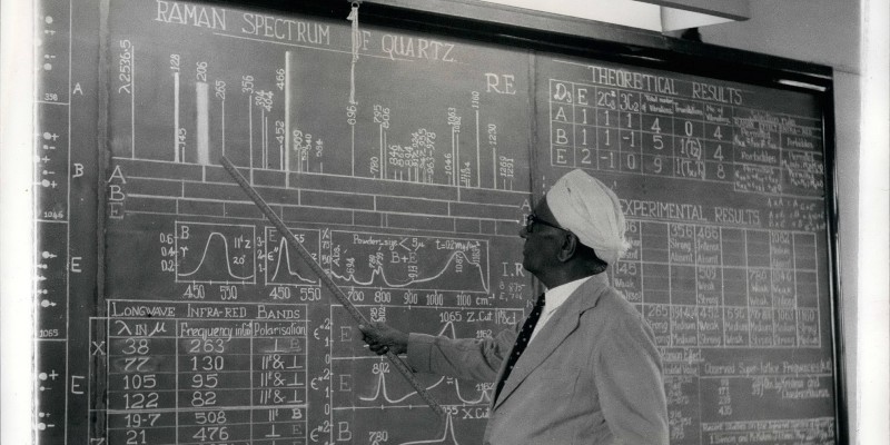 CV Raman teaching the Raman Effect in class. 