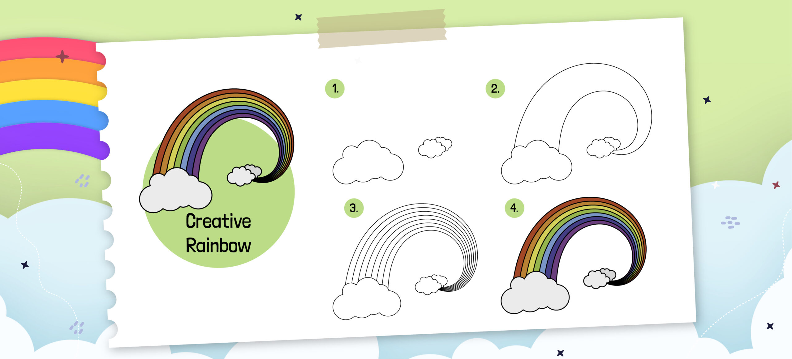 Easy How to Draw a Rainbow Tutorial Video & Rainbow Coloring Page